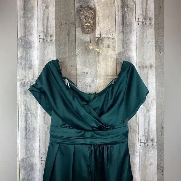 NWT Lulus Always Celebrating Dark Green Satin Off-the-Shoulder Mini Dress  Large - threedaughtersproperties.com
